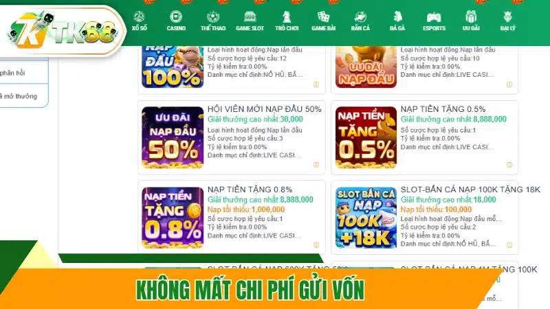 Không mất chi phí gửi vốn