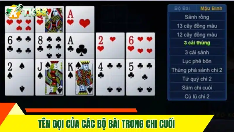 Tên gọi của các tổ hợp trong chi cuối 