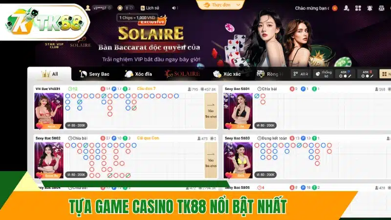 Tựa game Casino TK88 nổi bật nhất