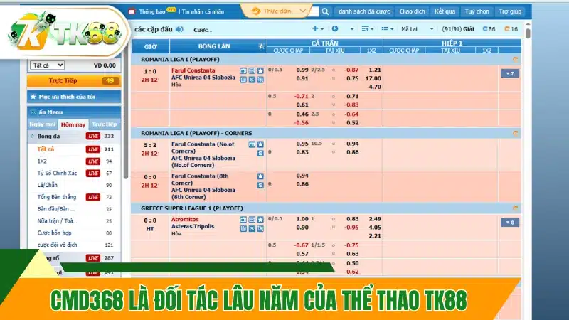 CMD368 là đối tác lâu năm của thể thao TK88