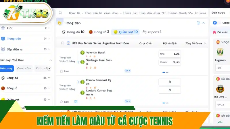 Kiếm tiền làm giàu từ cá cược tennis