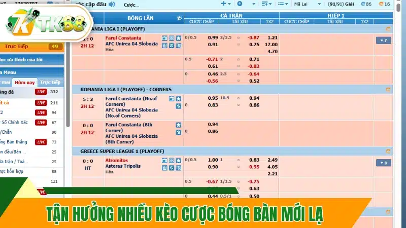 Tận hưởng nhiều kèo cược bóng bàn mới lạ 