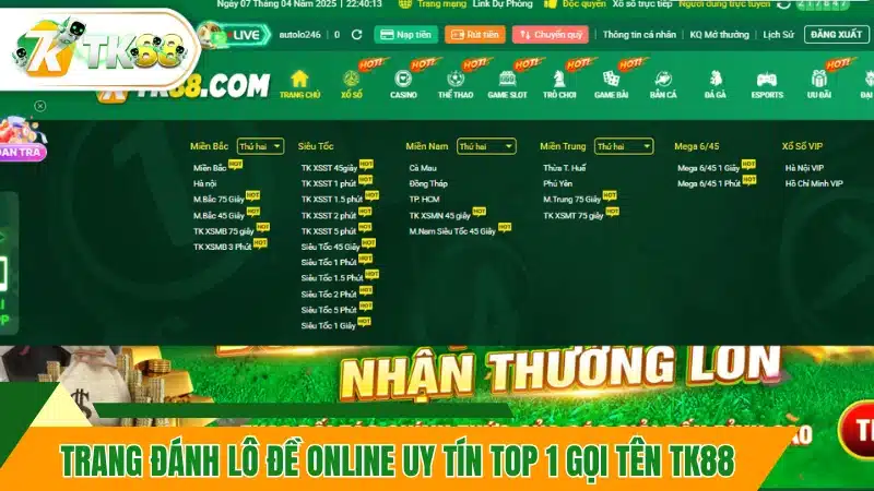 Trang đánh lô đề online uy tín top 1 gọi tên TK88